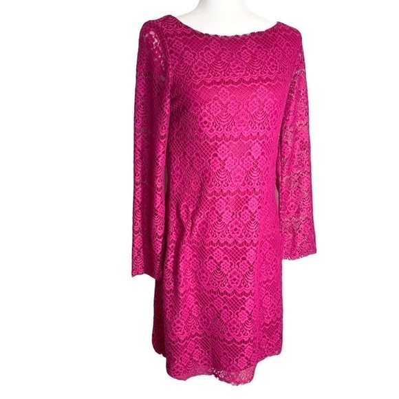 Laundry By Design Nordstrom Pink Lace Belle Sleeve Mini Dress Size 8 - Picture 8 of 16